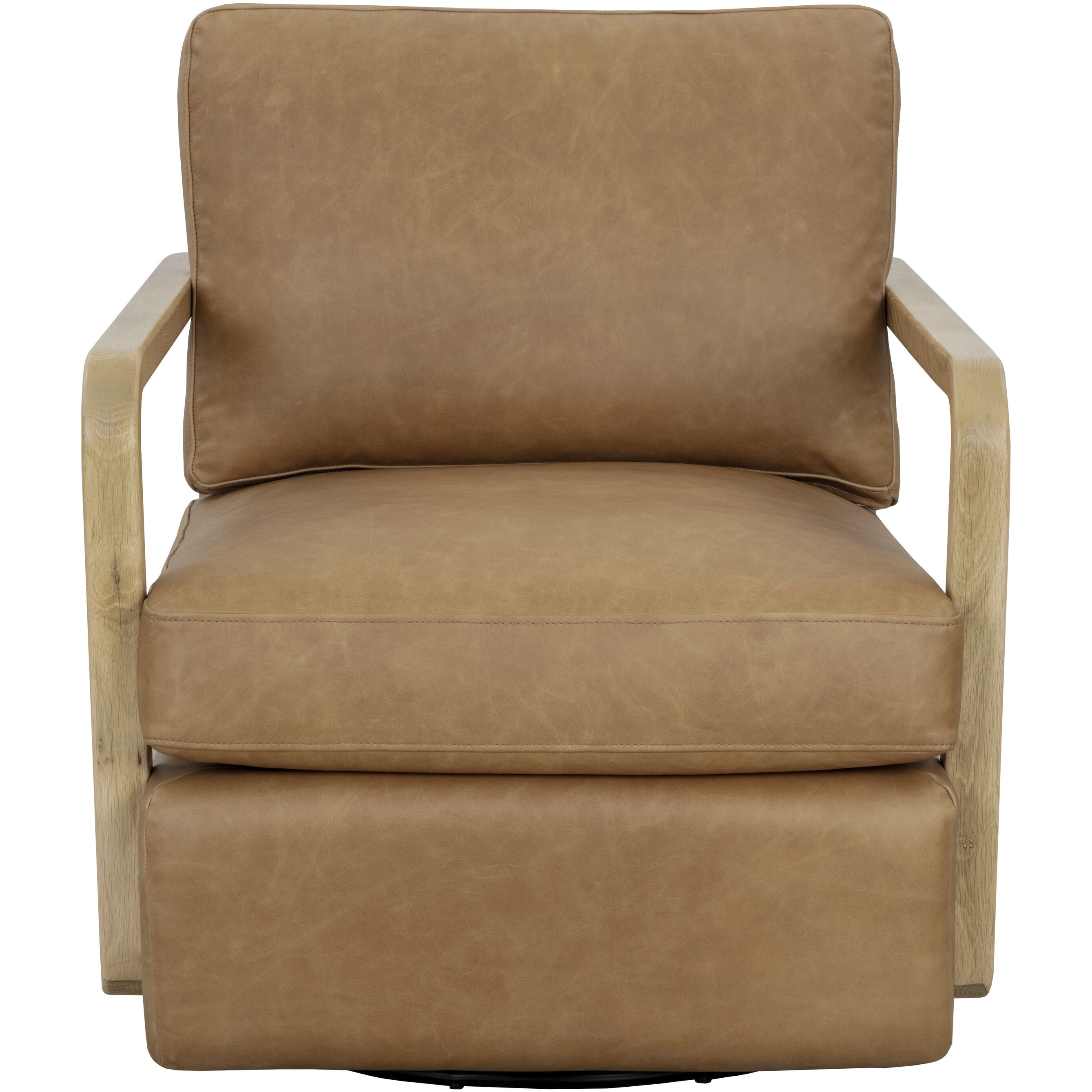 Castell Rustic Oak / Ludlow Sesame Leather Swivel Lounge Chair, Swivel